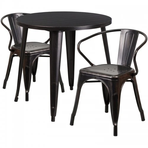 Flash Furniture CH-51090TH-2-18ARM-BQ-GG 30" Round Metal Table Set In Antique 1 Flash Furniture CH-51090TH-2-18ARM-BQ-GG 30" Round Metal Table Set In Antique