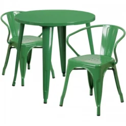 Flash Furniture CH-51090TH-2-18ARM-GN-GG 30" Round Metal Table Set In Green