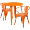 Flash Furniture CH-51090TH-2-18ARM-OR-GG 30" Round Metal Table Set In Orange