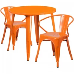 Flash Furniture CH-51090TH-2-18ARM-OR-GG 30" Round Metal Table Set In Orange