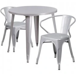 Flash Furniture CH-51090TH-2-18ARM-SIL-GG 30" Round Metal Table Set In Silver