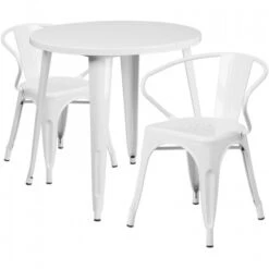 Flash Furniture CH-51090TH-2-18ARM-WH-GG 30" Round Metal Table Set In White