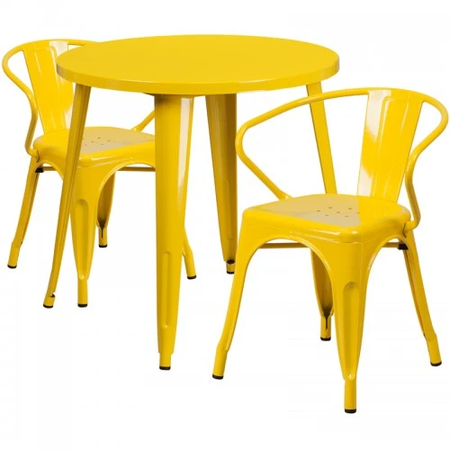 Flash Furniture CH-51090TH-2-18ARM-YL-GG 30" Round Metal Table Set In Yellow 1 Flash Furniture CH-51090TH-2-18ARM-YL-GG 30" Round Metal Table Set In Yellow