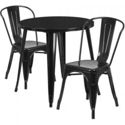 Flash Furniture CH-51090TH-2-18CAFE-BK-GG 30" Round Metal Table Set In Black