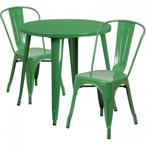 Flash Furniture CH-51090TH-2-18CAFE-GN-GG 30" Round Metal Table Set In Green 1 Flash Furniture CH-51090TH-2-18CAFE-GN-GG 30" Round Metal Table Set In Green