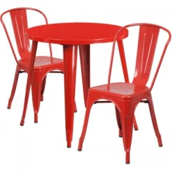 Flash Furniture CH-51090TH-2-18CAFE-RED-GG 30" Round Metal Table Set In Red