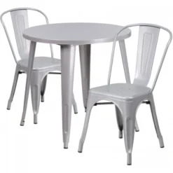 Flash Furniture CH-51090TH-2-18CAFE-SIL-GG 30" Round Metal Table Set In Silver