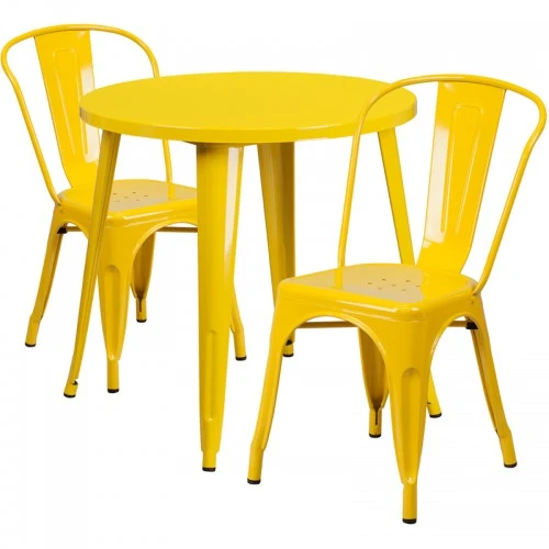 Flash Furniture CH-51090TH-2-18CAFE-YL-GG 30" Round Metal Table Set In Yellow 1 Flash Furniture CH-51090TH-2-18CAFE-YL-GG 30" Round Metal Table Set In Yellow