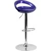 Flash Furniture Contemporary Blue Plastic Adjustable Height Bar Stool With Chrome Base CH-TC3-1062-BL-GG