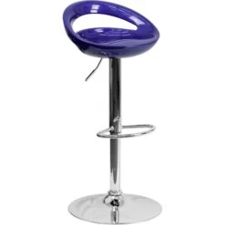 Flash Furniture Contemporary Blue Plastic Adjustable Height Bar Stool With Chrome Base CH-TC3-1062-BL-GG