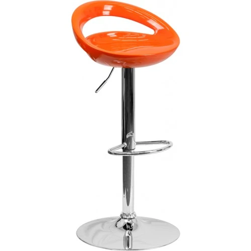 Flash Furniture Contemporary Orange Plastic Adjustable Height Bar Stool With Chrome Base CH-TC3-1062-ORG-GG 1 Flash Furniture Contemporary Orange Plastic Adjustable Height Bar Stool With Chrome Base CH-TC3-1062-ORG-GG