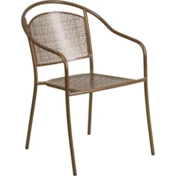 Flash Furniture CO-3-GD-GG Steel Patio Arm Chair In Gold