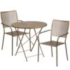 Flash Furniture CO-30RDF-02CHR2-GD-GG 30" Round Steel Folding Patio Table Set With 2 Square Back Chairs In Gold