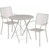 Flash Furniture CO-30RDF-02CHR2-SIL-GG 30" Round Steel Folding Patio Table Set With 2 Square Back Chairs In Gray