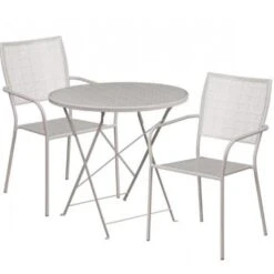 Flash Furniture CO-30RDF-02CHR2-SIL-GG 30" Round Steel Folding Patio Table Set With 2 Square Back Chairs In Gray