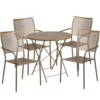 Flash Furniture CO-30RDF-02CHR4-GD-GG 30" Round Steel Folding Patio Table Set With 4 Square Back Chairs In Gold