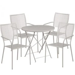 Flash Furniture CO-30RDF-02CHR4-SIL-GG 30" Round Steel Folding Patio Table Set With 4 Square Back Chairs In Gray