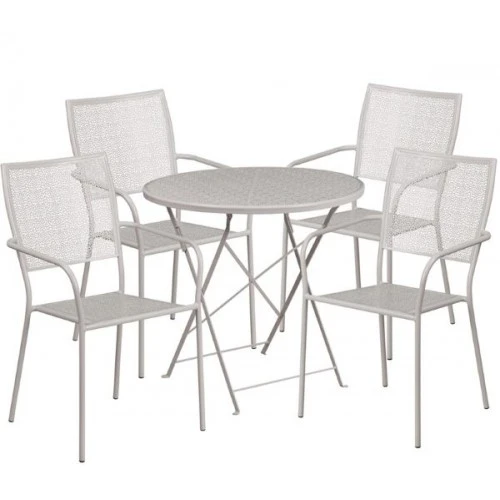 Flash Furniture CO-30RDF-02CHR4-SIL-GG 30" Round Steel Folding Patio Table Set With 4 Square Back Chairs In Gray 1 Flash Furniture CO-30RDF-02CHR4-SIL-GG 30" Round Steel Folding Patio Table Set With 4 Square Back Chairs In Gray