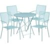 Flash Furniture CO-30RDF-02CHR4-SKY-GG 30" Round Steel Folding Patio Table Set With 4 Square Back Chairs In Blue