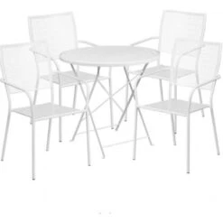 Flash Furniture CO-30RDF-02CHR4-WH-GG 30" Round Steel Folding Patio Table Set With 4 Square Back Chairs In White