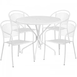 Flash Furniture CO-35RD-03CHR4-WH-GG 35.25" Round Table Set With 4 Round Back Chairs In White