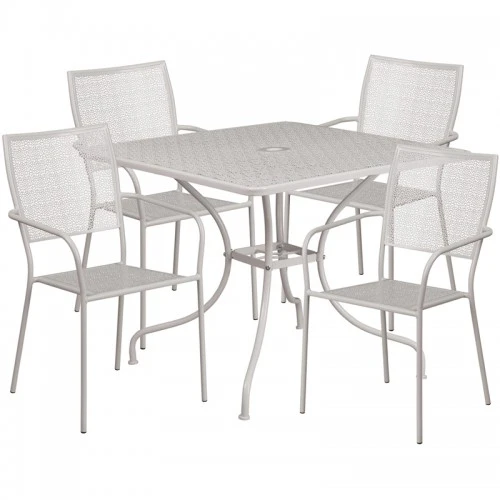 Flash Furniture CO-35SQ-02CHR4-SIL-GG 35.5" Square Table Set With 4 Square Back Chairs In Gray 1 Flash Furniture CO-35SQ-02CHR4-SIL-GG 35.5" Square Table Set With 4 Square Back Chairs In Gray