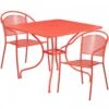 Flash Furniture CO-35SQ-03CHR2-RED-GG 35.5" Square Table Set With 2 Round Back Chairs In Coral