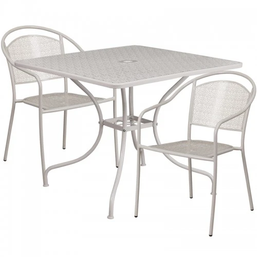 Flash Furniture CO-35SQ-03CHR2-SIL-GG 35.5" Square Table Set With 2 Round Back Chairs In Gray 1 Flash Furniture CO-35SQ-03CHR2-SIL-GG 35.5" Square Table Set With 2 Round Back Chairs In Gray