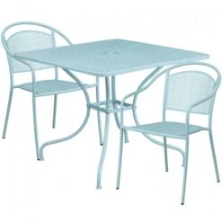 Flash Furniture CO-35SQ-03CHR2-SKY-GG 35.5" Square Table Set With 2 Round Back Chairs In Blue