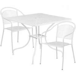 Flash Furniture CO-35SQ-03CHR2-WH-GG 35.5" Square Table Set With 2 Round Back Chairs In White