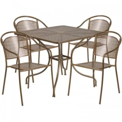 Flash Furniture CO-35SQ-03CHR4-GD-GG 35.5" Square Table Set With 4 Round Back Chairs In Gold