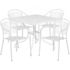 Flash Furniture CO-35SQ-03CHR4-WH-GG 35.5" Square Table Set With 4 Round Back Chairs In White