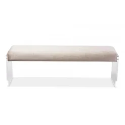 Baxton Studio DB-175-beige Hildon Beige Microsuede Lux Bench With Paneled Acrylic Legs