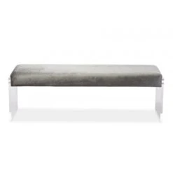 Baxton Studio DB-175-grey Hildon Grey Microsuede Lux Bench With Paneled Acrylic Legs