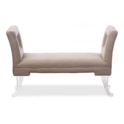 Baxton Studio DB-197-beige Bessie Beige Linen Upholstered Lux Flared Arms Ottoman Bench With Flared Acrylic Legs