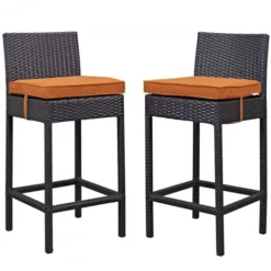 Modway EEI-1281-EXP-ORA Lift Bar Stool Outdoor Patio Set Of 2 In Espresso Orange