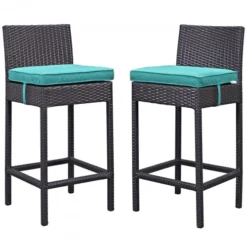 Modway EEI-1281-EXP-TRQ Lift Bar Stool Outdoor Patio Set Of 2 In Espresso Turquoise