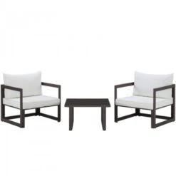 Modway EEI-1722-BRN-WHI-SET Fortuna 3 Piece Outdoor Patio Sectional Sofa Set In Brown White