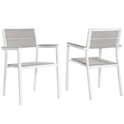 Modway EEI-1739-WHI-LGR-SET Maine Dining Armchair Outdoor Patio Set Of 2 In White Light Gray