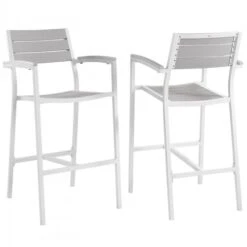 Modway EEI-1740-WHI-LGR-SET Maine Bar Stool Outdoor Patio Set Of 2 In White Light Gray