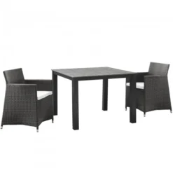 Modway EEI-1742-BRN-WHI-SET Junction 3 Piece Outdoor Patio Wicker Dining Set In Brown White
