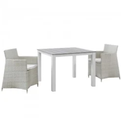 Modway EEI-1742-GRY-WHI-SET Junction 3 Piece Outdoor Patio Wicker Dining Set In Gray White