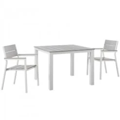 Modway EEI-1743-WHI-LGR-SET Maine 3 Piece Outdoor Patio Dining Set In White Light Gray
