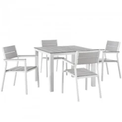 Modway EEI-1745-WHI-LGR-SET Maine 6 Piece Outdoor Patio Dining Set In White Light Gray