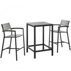 Modway EEI-1754-BRN-GRY-SET Maine 3 Piece Outdoor Patio Dining Set In Brown Gray