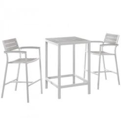 Modway EEI-1754-WHI-LGR-SET Maine 3 Piece Outdoor Patio Dining Set In White Light Gray
