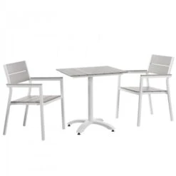 Modway EEI-1759-WHI-LGR-SET Maine 3 Piece Outdoor Patio Dining Set In White Light Gray