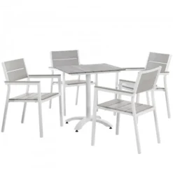 Modway EEI-1761-WHI-LGR-SET Maine 5 Piece Outdoor Patio Dining Set In White Light Gray