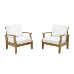 Modway EEI-1819-NAT-WHI-SET Marina 2 Piece Outdoor Patio Teak Sofa Set In Natural White