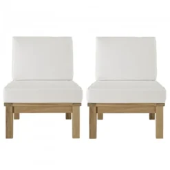 Modway EEI-1821-NAT-WHI-SET Marina 2 Piece Outdoor Patio Teak Sofa Set In Natural White